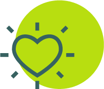 icon of heart with rays surrounding and green circle background